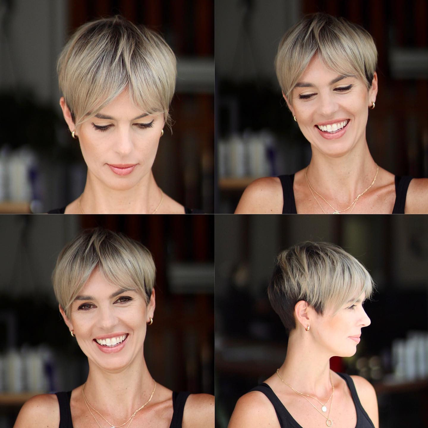 Brown-and-Blonde Pixie with Curtain Bangs