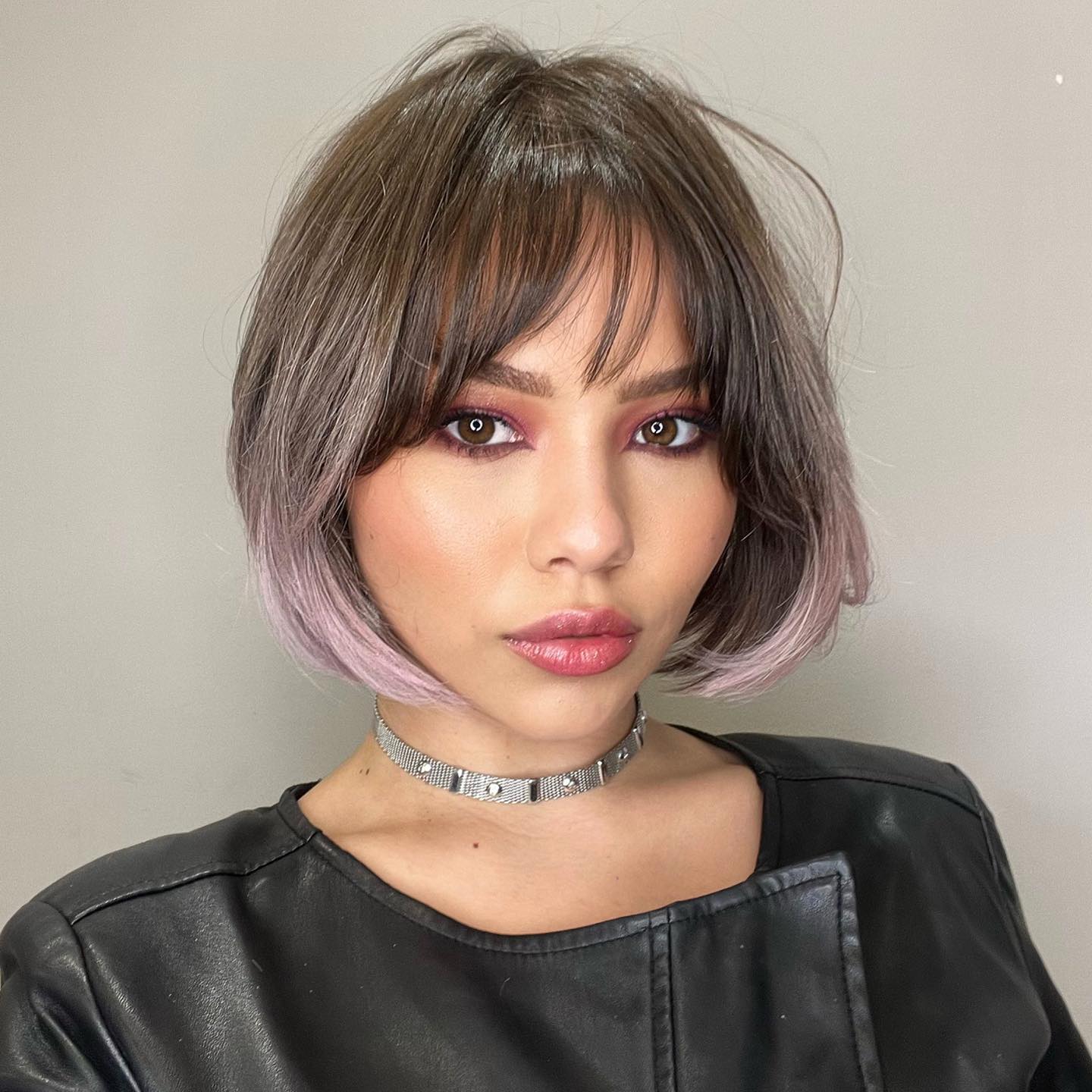 Cute Brown Bob with Lavender Ends