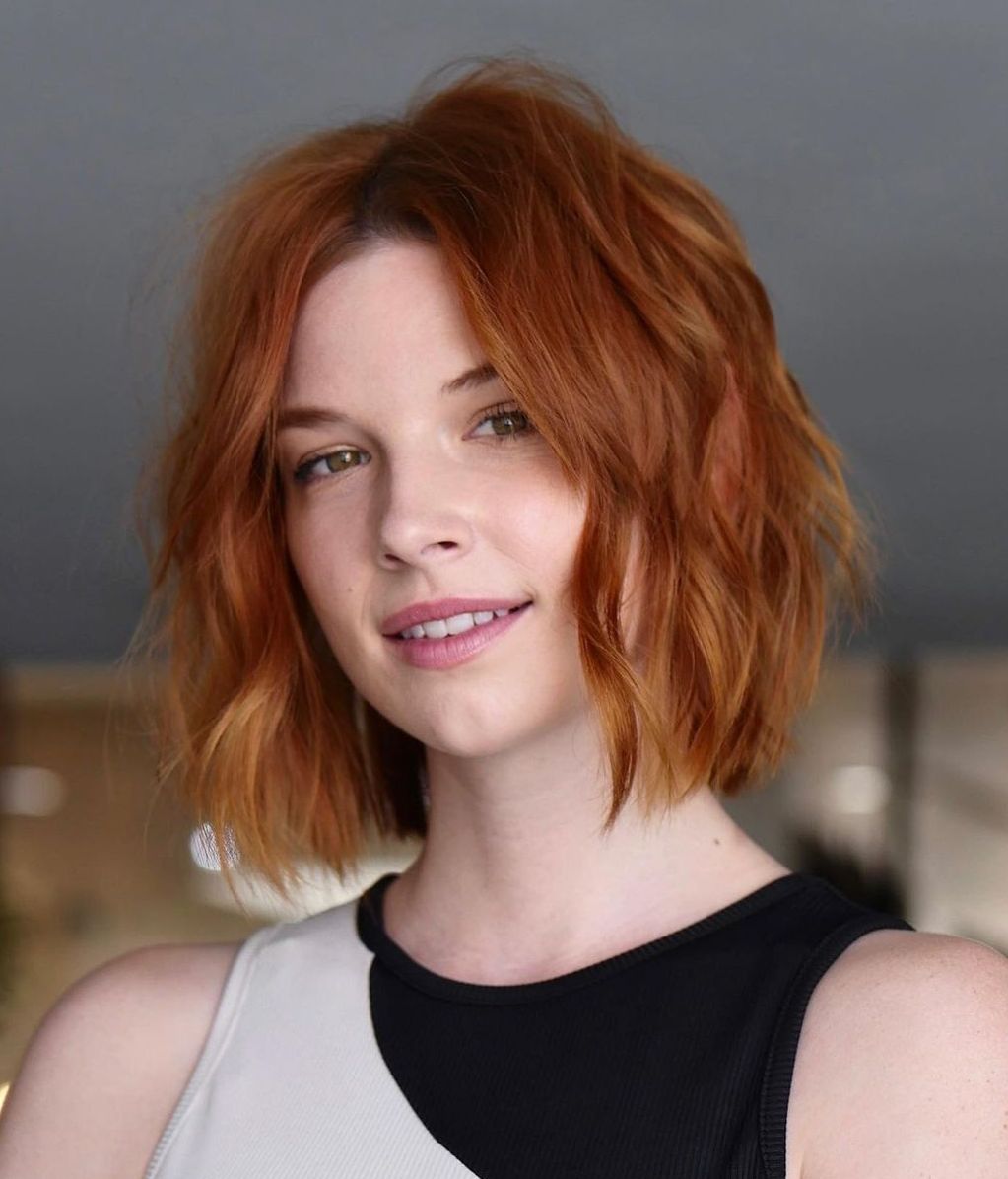 Neck-Length Red Bob with Shaggy Waves