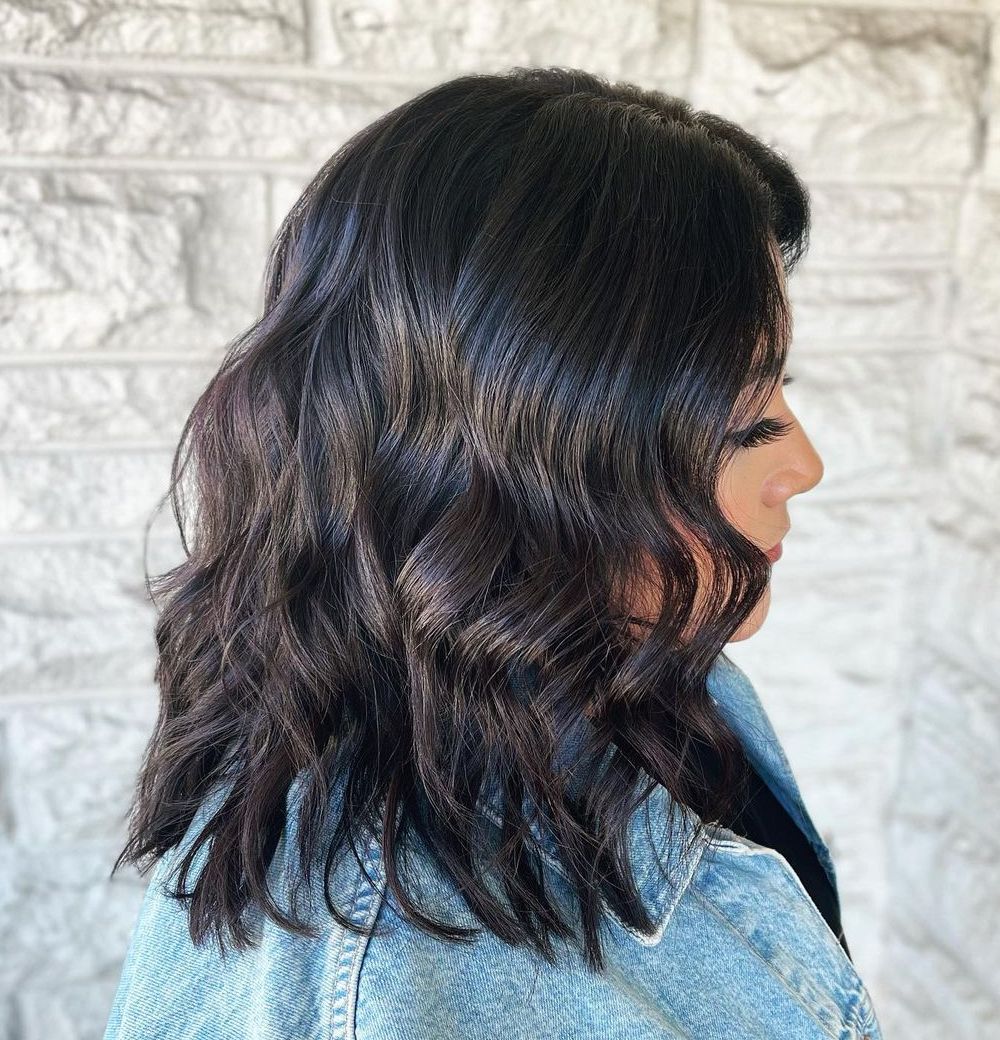 Shimmering Black Wavy Lob