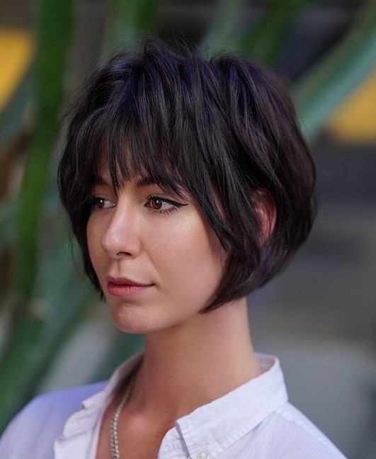 Short Choppy Black Bob with Bangs