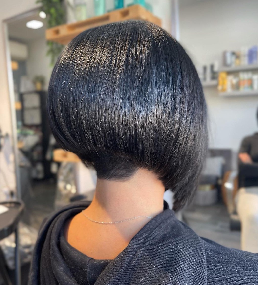 Black Undercut Concave Bob