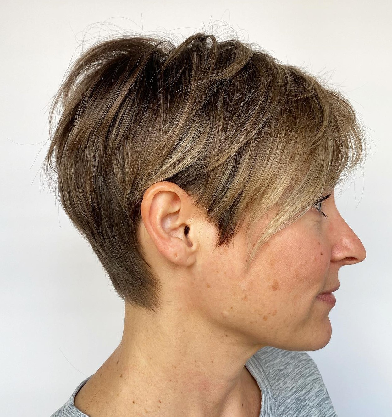 Tapered Pixie with Long Layers and Bangs