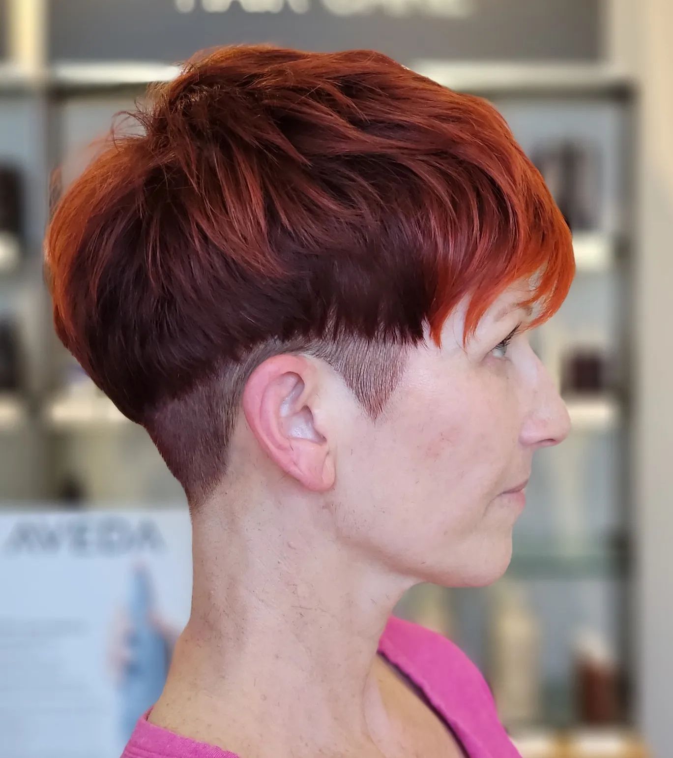 Three-Tier Copper and Burgundy Undercut Pixie