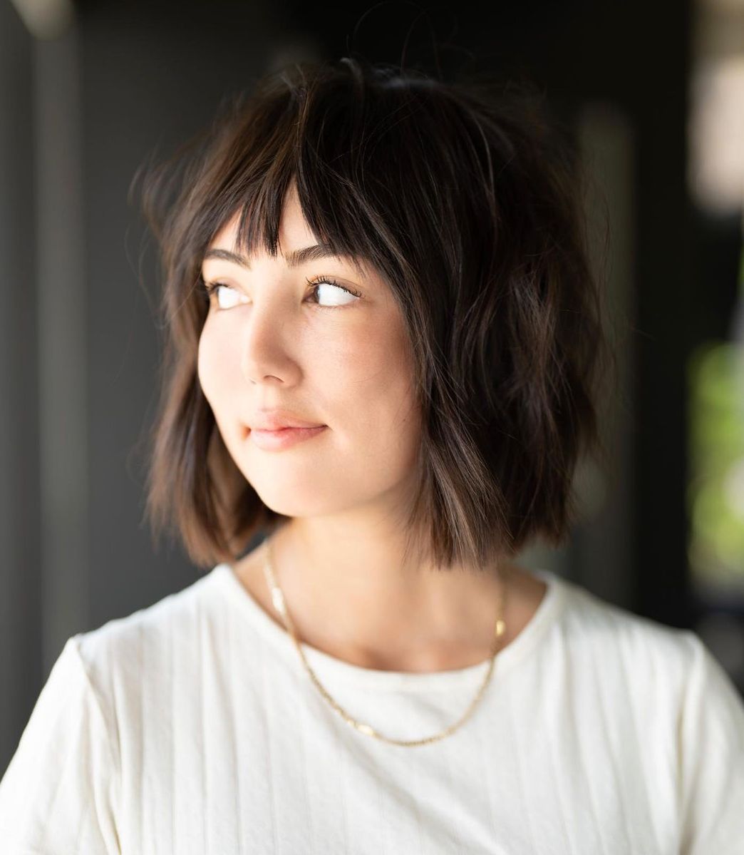 Brunette Choppy Bob with Bangs