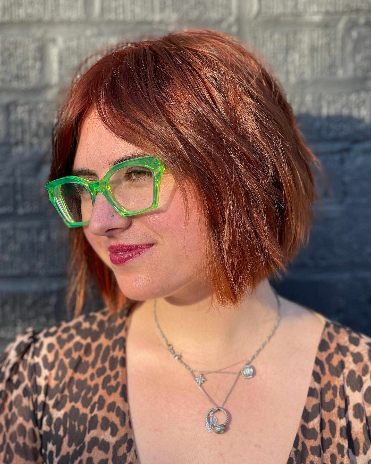 Crisp Copper Bob with Fun Glasses