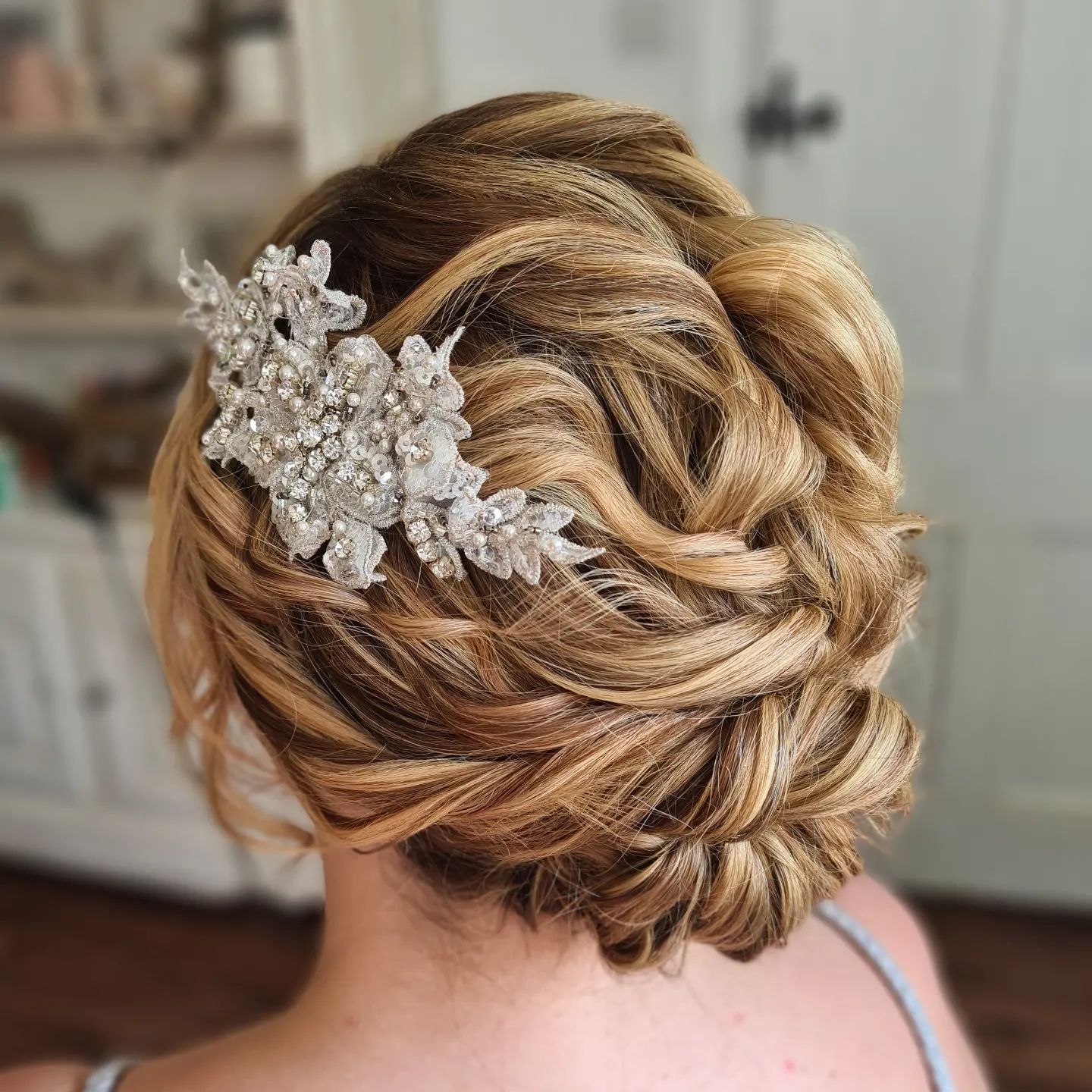 Curled and Pinned Short Hair Updo