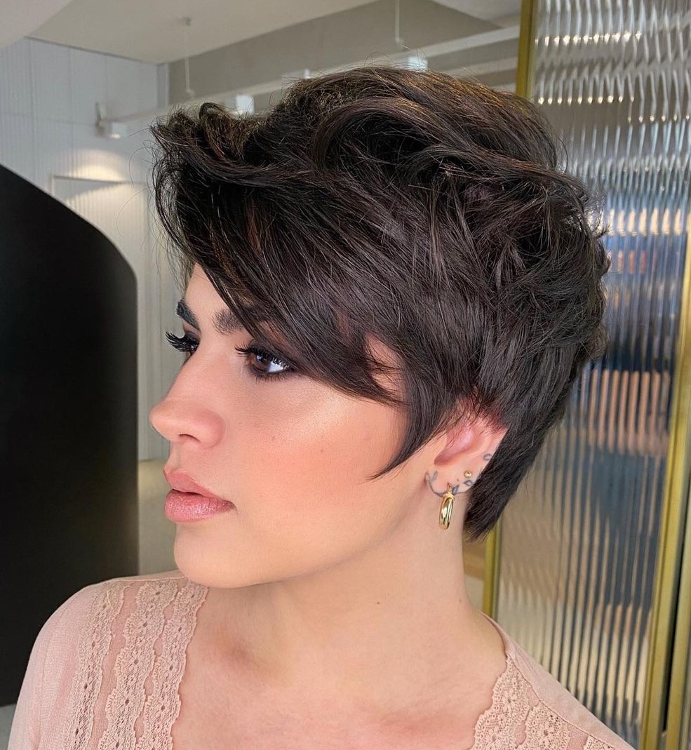 Thick Hair Messy Layered Pixie with Bangs