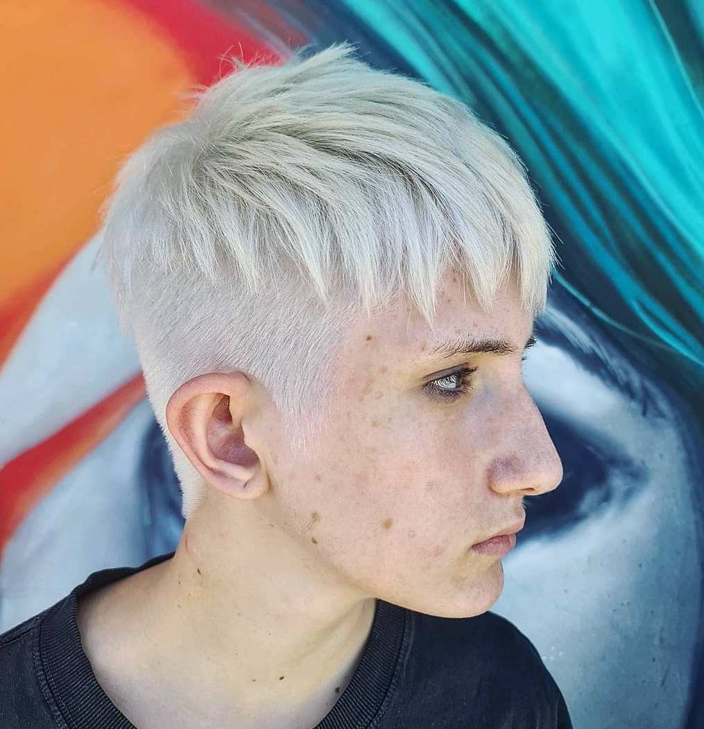 Half-Shaved White Choppy Pixie