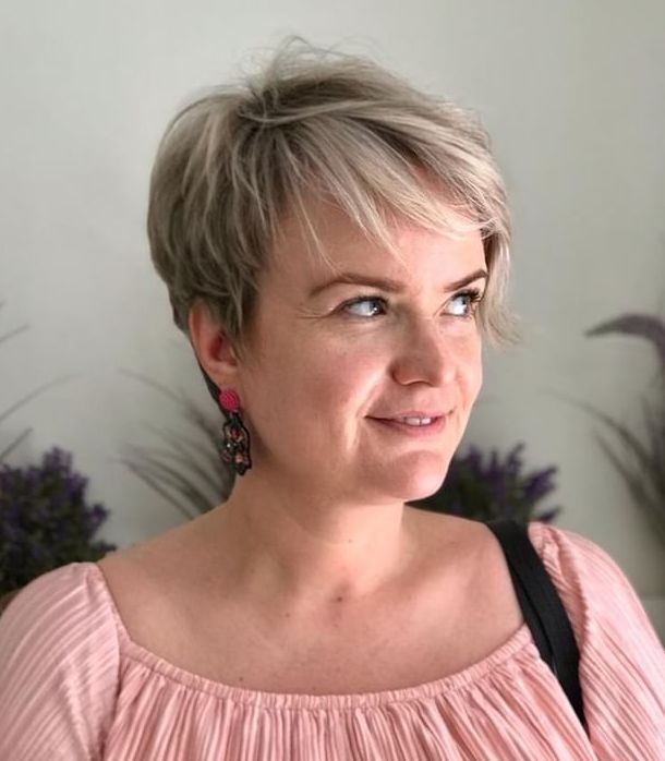 40+ Asymmetrical Ash Blonde Feathered Pixie