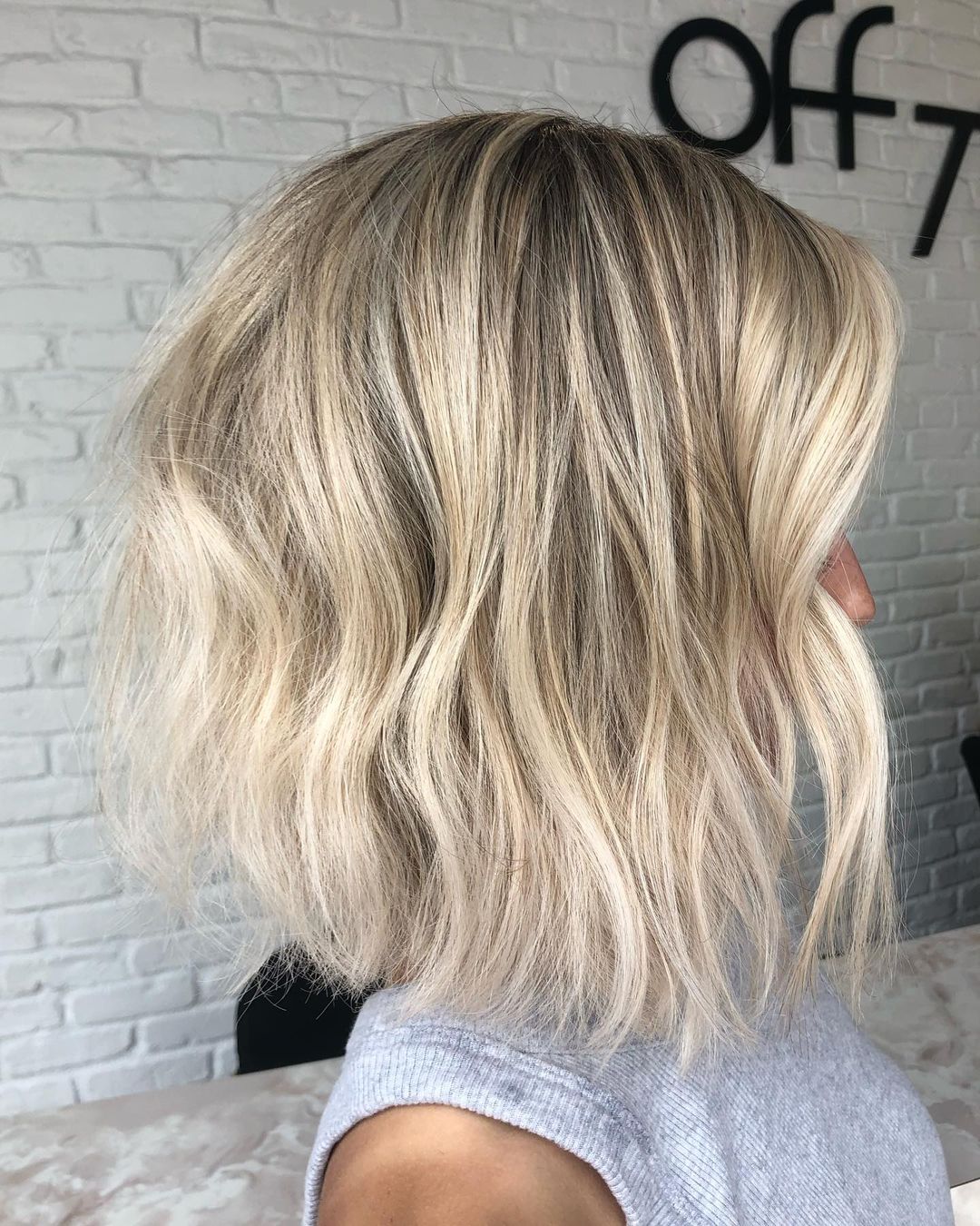 Blonde Lob with Tousled Waves